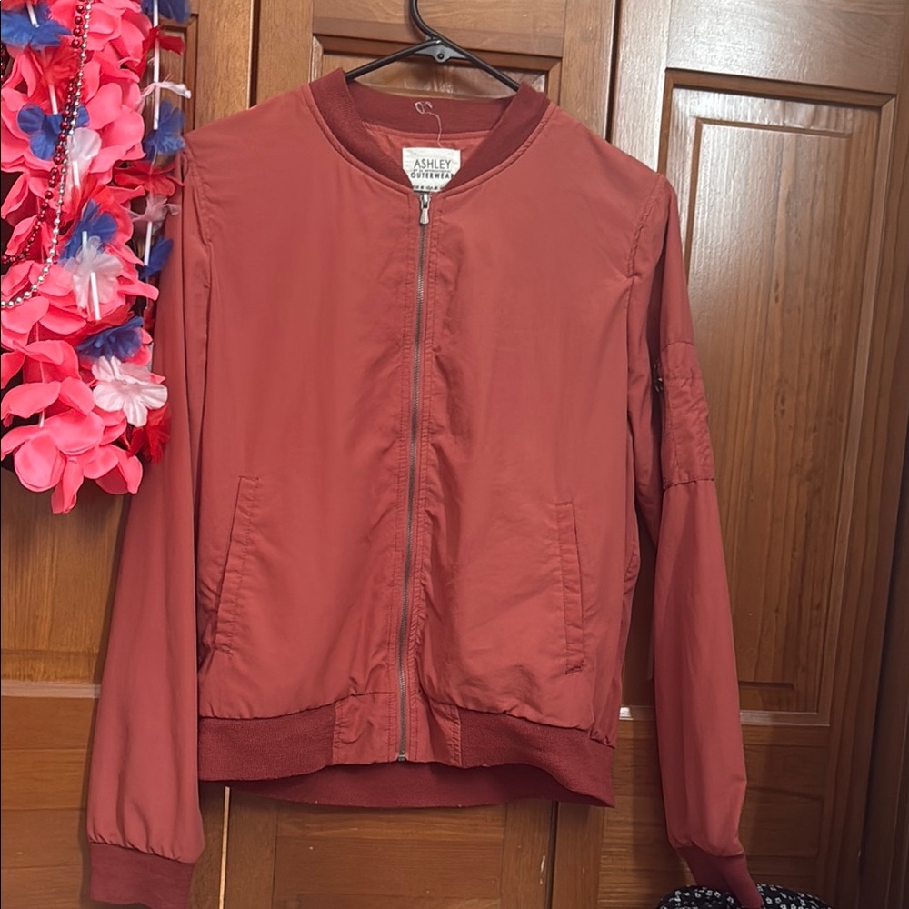 Ashley Stewart Brown Bomber Jacket with Ribbed Details
